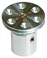 EM-Tec TG6J Stiftprobenhalter für 6 TEM Grids, Ø 25 Kopf, Aluminium, mit Probentelleradapter zu JEOL Ø 12,2 mm