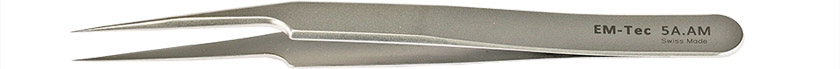 EM-Tec 5A.AM high precision tweezers, style 5, very fine off-set tips, anti-magnetic stainless steel