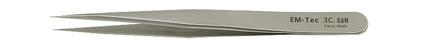 EM-Tec 3C.TI high precision super alloy tweezers, style 3C, short, very sharp fine tips, titanium