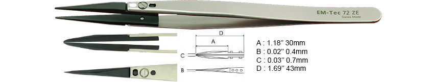 EM-Tec 72.ZE Pinzette mit ESD-sicheren, wechselbaren Keramikspitzen, spitz zulaufende, starke Spitzen