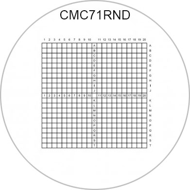 CMC71RND korrelative Deckgläschen 10 x 10 mm mit 0,5 mm Einteilung, Ø 18 mm
