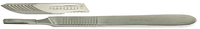 Micro-Tec SH4 Edelstahl Skalpellhalter Nr. 4 + 10 St. Skalpellklingen # 23