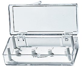 EM-Tec SB4 kleine Aufbewahrungsschachtel, durchsichtig, für 4 Ø 12,7 mm Standard REM Stiftprobenteller