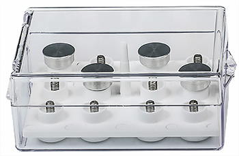 EM-Tec SH12 compact clear styrene box for 12 x Ø15mm Hitachi stubs with M4 threaded hole