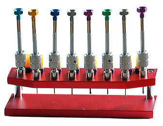 Micro-Tec S8 Set mit 8 Präzions-Schraubendreher und stabiler, rot eloxierter Aluminium Basis, 0,6 - 1,6 mm breit
