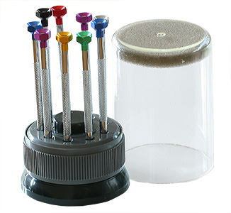 Micro-Tec Set mit 9 Präzions-Schraubendreher und runder drehbaren Kunststoff Basis, 0,8 - 2,0 mm breit