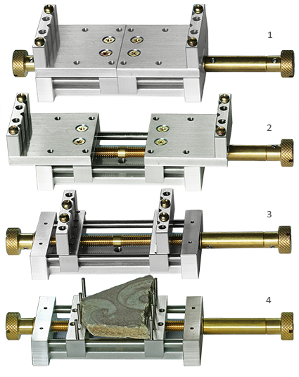 The EM-Tec CV2 large centering vise SEM sample holder is available with pin stub and with an M4 threaded hole.