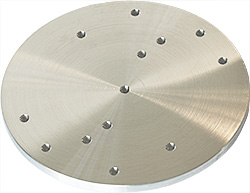 Hitachi Ø100x4.5mm M4 cylinder SEM sample stub with 12 extra M4 threaded holes, aluminium