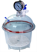 Micro-Tec PD150 Polycarbonat Exsikkator inkl. Pump-/Belüftungs-Anschluss und Vakuummesser, Ø 150 mm