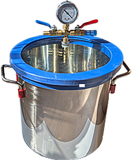 Micro-Tec VC250 stainless steel vacuum chamber, 12 ltr, with vacuum indicator gauge and pump/vent line with ball valves
