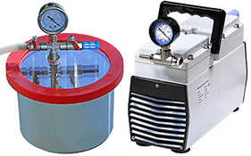 Micro-Tec VC190 stainless steel Vacuum chamber 3.4 ltr set, complete with Micro-Tec MP950D dual stage diaphragm pump and connection hose, 230V / 50Hz