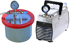 Micro-Tec VC190 Vakuumkammer 3 Ltr Set, komplett mit der Micro-Tec MP950D doppelstufige Membranvakuumpumpe and Schauchverbindung, 230V / 50Hz