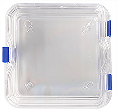 Micro-Tec M45 clear plastic membrane box, hinged, 100x100x25mm