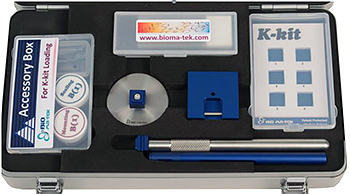K-kit tool box with sample loading and gluing tools, accessory box and glass slides