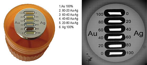 EM-Tec RXS-6AA Quantitative EDS Analyse Test Standard mit Au-AG Legierungen, 6 NIST zertifizierte Materialien auf Stiftprobenteller