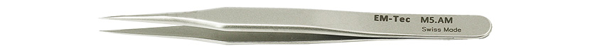 50-001150.jpg EM-Tec M5.AM high precision mini tweezers, style 5, extra fine tips, anti-magnetic stainless steel