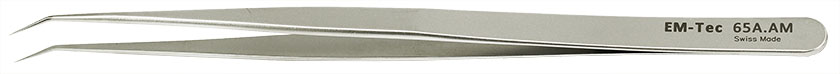50-001265-EM-Tec-65A-AM.jpg EM-Tec 65A.AM high precision slim tweezers, style 65A, sharp bent tips, anti-magnetic stainless steel