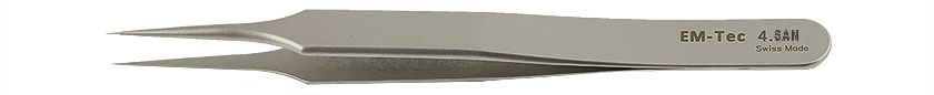 50-004040.jpg EM-Tec 4.SAN high precision super alloy tweezers, style 4, very fine sharp tips, fully non-magnetic