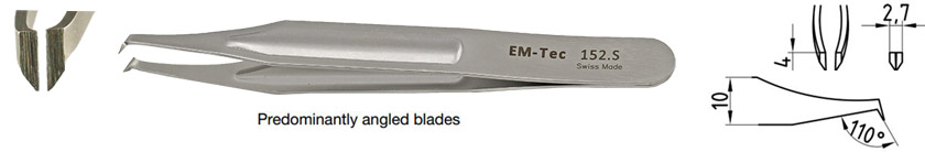 EM-Tec 152.S  hochpräzise Mini-Schneidepinzette, 4 mm gewinkelte Schneiden, Edelstahl