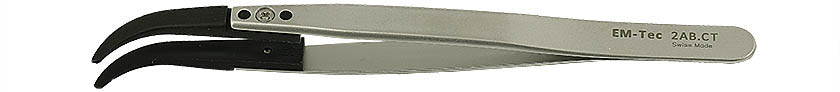 50-007025.jpg EM-Tec 2AB.CT ESD safe carbon fiber replaceable tip tweezers, flat wide curved tips