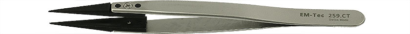 50-007029.jpg EM-Tec 259.CT ESD safe carbon fiber replaceable tip tweezers, sharp tips