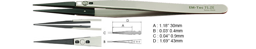 50-008071-EM-Tec-71ZE.JPG EM-Tec 71.ZE ESD safe ceramic replaceable tips tweezers, sharp pointed tips