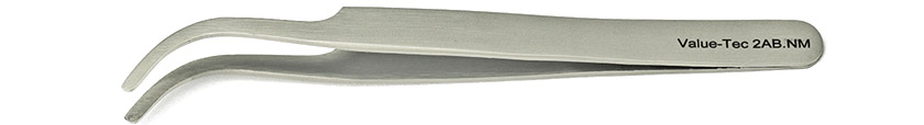 50-014025.jpg Value-Tec 2AB.NM general purpose tweezers, style 2AB, curved flat round tips, non-magnetic stainless steel