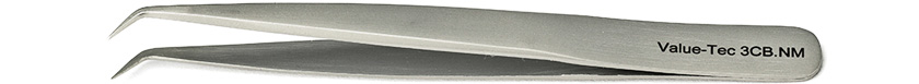 Value-Tec 3CB.NM general purpose tweezers, style 3CB, shorter, bent, fine, strong, pointed tips, non-magnetic stainless steel