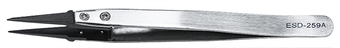 50-014955.jpg Value-Tec 259A.CP ESD safe PPS/carbon fiber replaceable tip tweezers, sharp fine tips