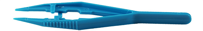 50-014991.jpg Value-Tec 401.PS disposable plastic tweezers, blue, pointed serrated tips