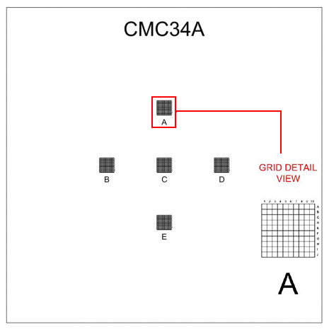 CMC34A correlative coverslips 5 x 1x1mm with 0.1mm divisions