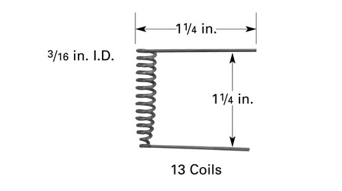 Tungsten evaporation basket B5, 32mm H x Ø4.8mm ID, 13 coils, 32 mm long, U-Shape