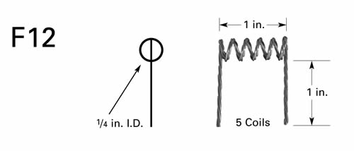 Verdampferwendel F12, U-Förmig, mit 5 x Ø 6.4 mm I.D. Windungen, 25 mm Breit, Wolfram 