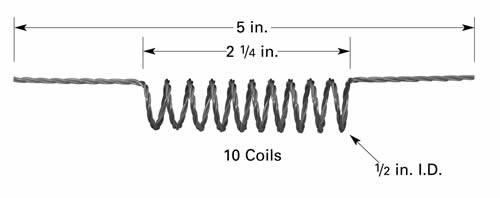 Evaporation filament F15 with 10 x Ø12.7mm ID coils, 127mm long, tungsten 