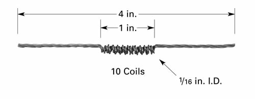 Verdampferwendel F1 mit 10 x Ø 1.6 mm I.D. Windungen, 100 mm Länge, Wolfram 