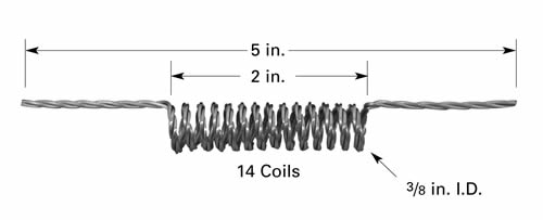Evaporation filament F7 with 14 x Ø9.5mm ID coils, 127mm long, tungsten