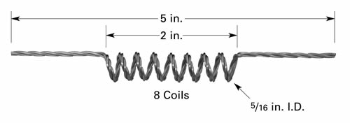 Evaporation filament F9 with 8 x Ø7.9mm ID coils, 127mm long, tungsten