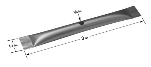 Evaporation boat S17B, folded, horizontal, closed with Ø3mm opening, 76mm L x 6,3mm W 