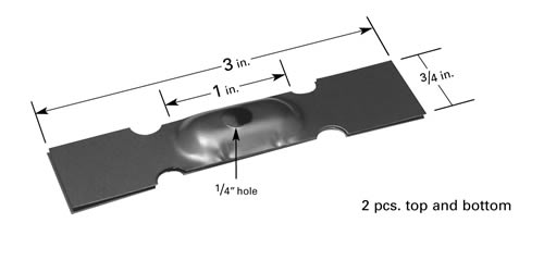 Evaporation boat S24 with 25mm L closed trough and central Ø6.3mm opening, 76mm L x 19mm W, isolated hot-zone