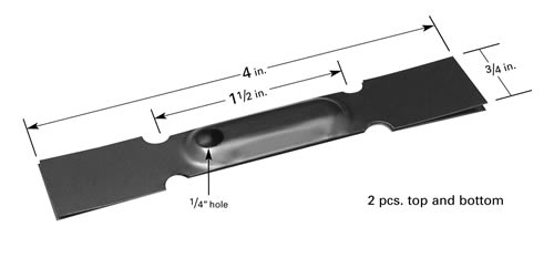 Evaporation boat S25 with 25mm L closed trough and offset Ø6.3mm opening, 102mm L x 19mm W, isolated hot-zone