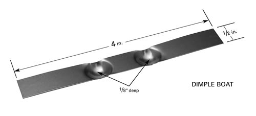 Evaporation boat S28 with dual Ø12.7x3mm dimple, 102mm L x 12.7mm W 