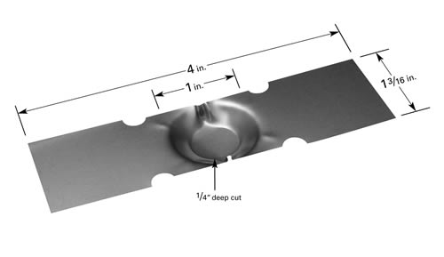 Evaporation boat S29 with Ø25.4 x 6.3mm dimple, 102mm L x 30mm W, isolated hot-zone 