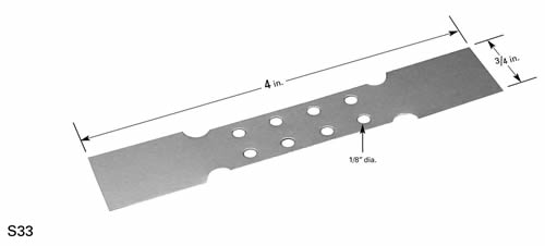 Cover-strip for 19mm wide evaporation boats , 8 x Ø3mm holes, 102mm L x 19mm W 