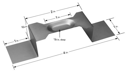 Evaporation boat S34, raised middle part with 25.4 x 3 mm deep trough, 102mm L x 25.4mm W