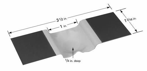 Aluminiumoxid beschichtetes Verdampfungsschiffchen S37, gesenktes Mittelteil mit Ø 25,4 x 6,3 mm Vertiefung, 89 mm L x 30 mm B 