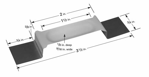 Aluminium beschichtetes Verdampfungsschiffchen S38A, erhabenes Mittelteil mit 32 x 14 x 3 mm Vertiefung, 89 mm L x 19 mm B