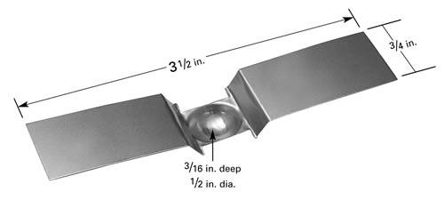 Evaporation boat S40, lowered middle part with Ø12.7 x 4.8mm dimple, 89mm L x 19mm W 