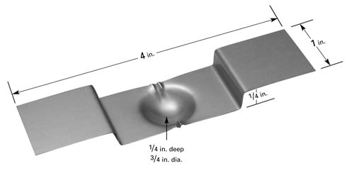 Evaporation boat S42, lowered middle part with Ø19 x 6.3mm dimple, 102mm L x 25.4mm W 