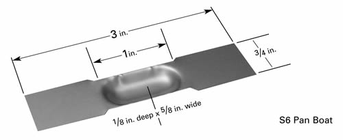 Evaporation boat S6 with 25.4 x 16 x 3mm trough, 76mm L x 19mm W