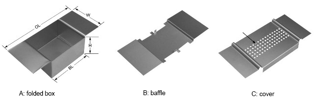 Folded baffle box evaporation source type SB10, 102 x 51mm, 112cc